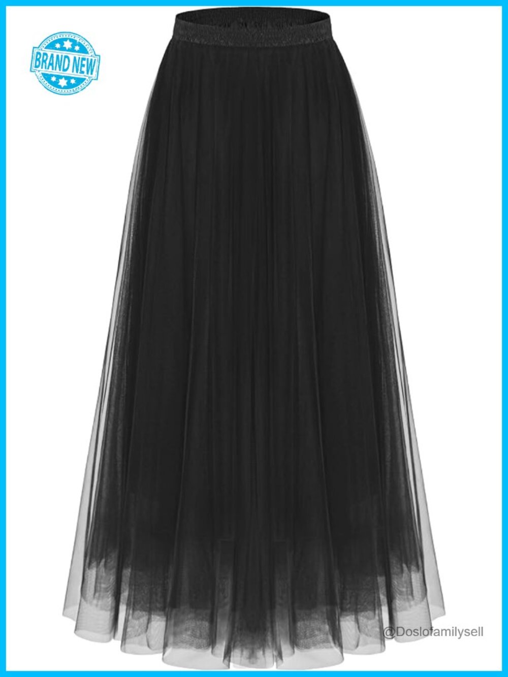 2-Layered Tulle Tiered Long Skirt Elastic Waist A-Line Midi